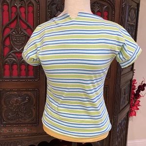 Freddies of Pinewood 40s vintage inspired blue green white stripes top blouse M
